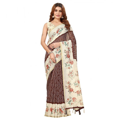 Generic Women's Chanderi Floral Printed Saree With Unstitched Blouse 5.5Mtr (Maroon)