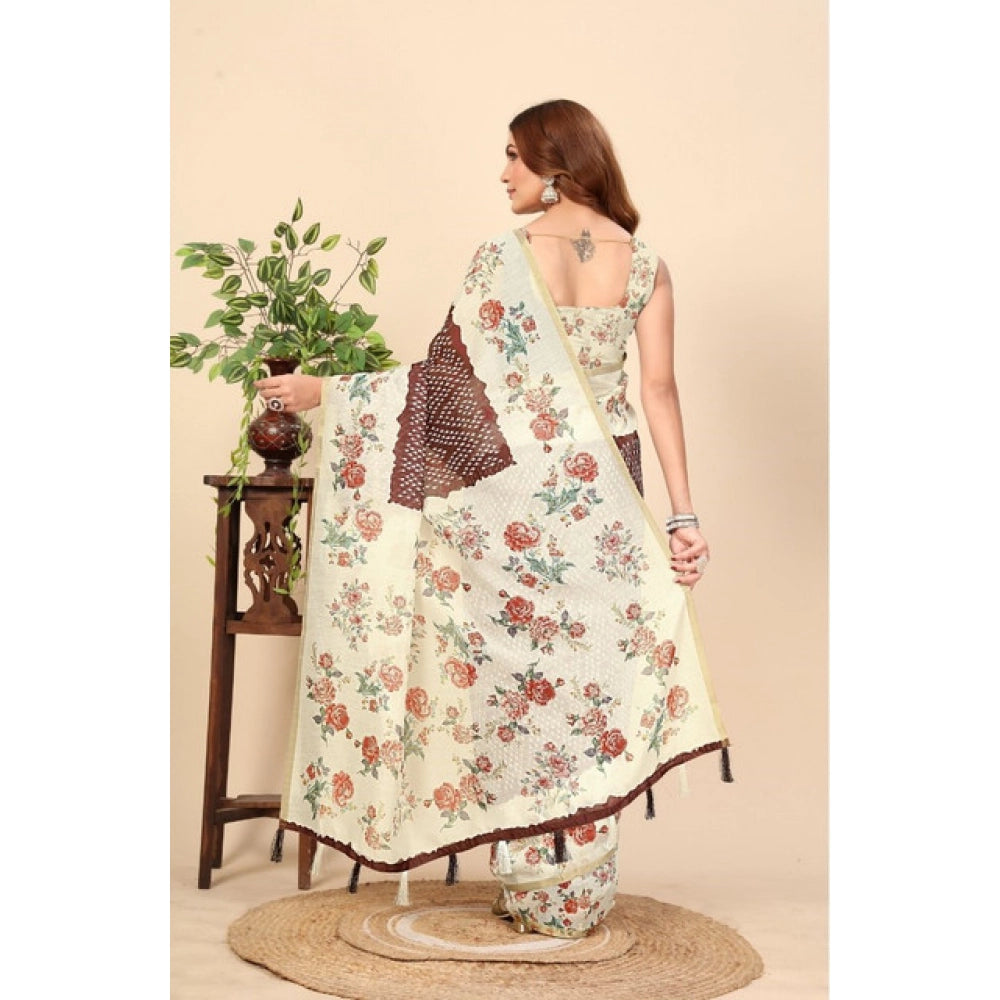 Generic Women's Chanderi Floral Printed Saree With Unstitched Blouse 5.5Mtr (Maroon)