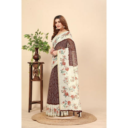 Generic Women's Chanderi Floral Printed Saree With Unstitched Blouse 5.5Mtr (Maroon)