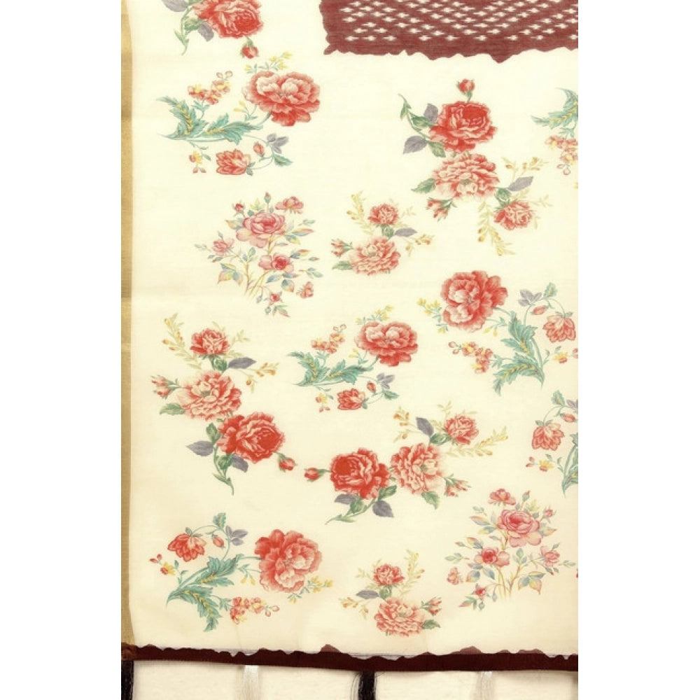 Generic Women's Chanderi Floral Printed Saree With Unstitched Blouse 5.5Mtr (Maroon)