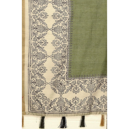 Generic Women's Chanderi Printed Saree With Unstitched Blouse 5.5Mtr (Green)