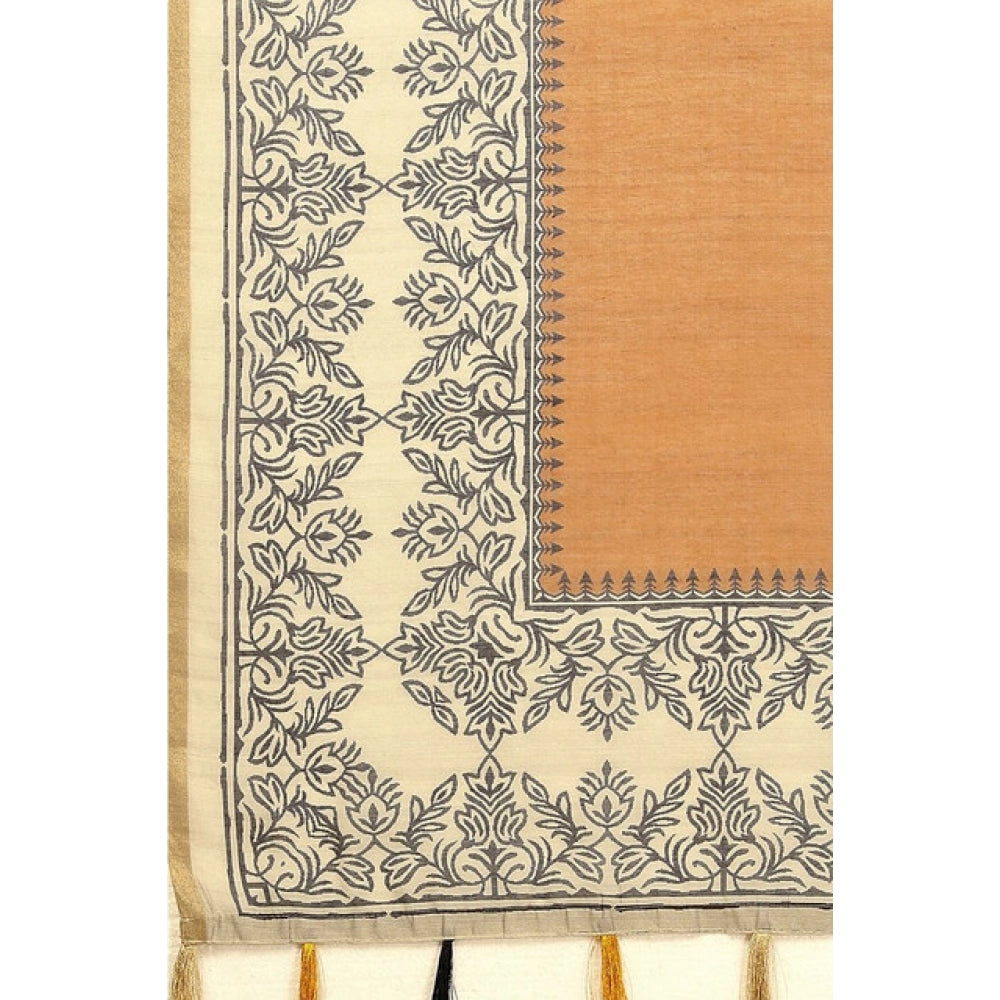 Generic Women's Chanderi Printed Saree With Unstitched Blouse 5.5Mtr (Brown)