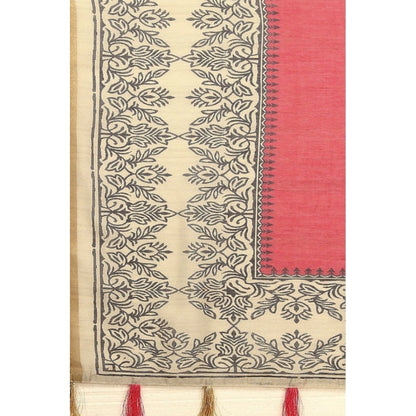 Generic Women's Chanderi Printed Saree With Unstitched Blouse 5.5Mtr (Pink)