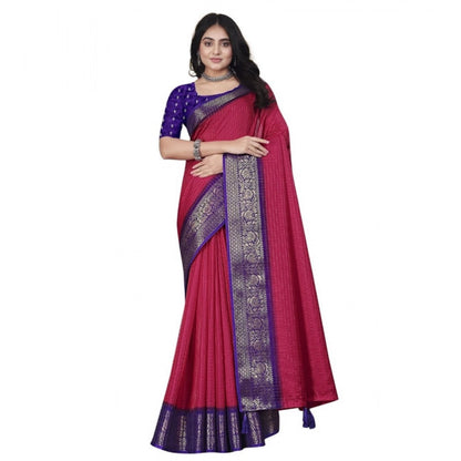 Generic Women's Cotton Blend Checkered Saree With Unstitched Blouse 5.5Mtr (Pink)