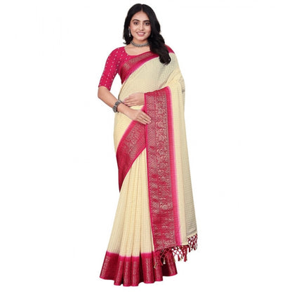 Generic Women's Cotton Blend Checkered Saree With Unstitched Blouse 5.5Mtr (Multicolor)