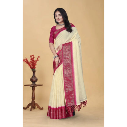 Generic Women's Cotton Blend Checkered Saree With Unstitched Blouse 5.5Mtr (Multicolor)