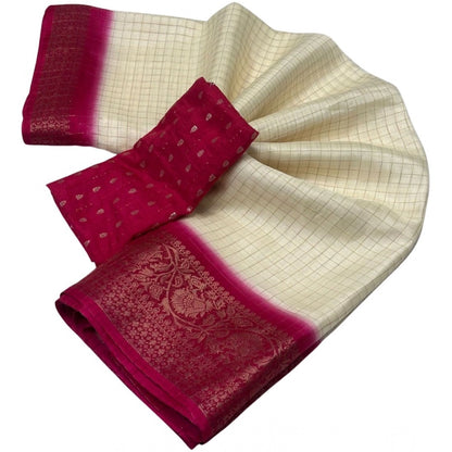 Generic Women's Cotton Blend Checkered Saree With Unstitched Blouse 5.5Mtr (Multicolor)