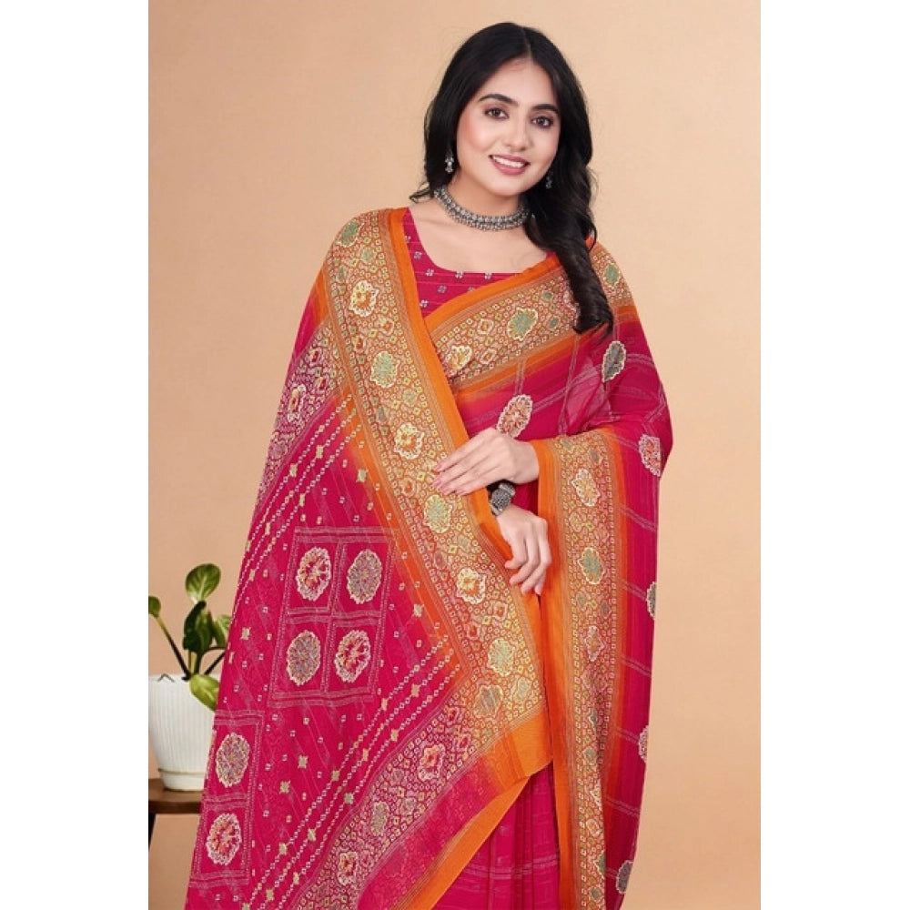 Generic Women's Art Silk Printed Saree With Unstitched Blouse 5.5Mtr (Pink)