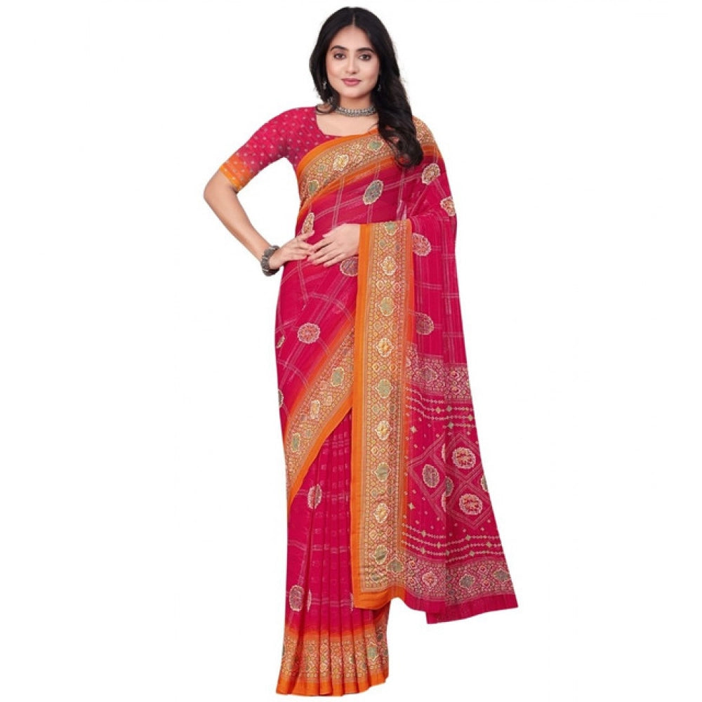 Generic Women's Art Silk Printed Saree With Unstitched Blouse 5.5Mtr (Pink)