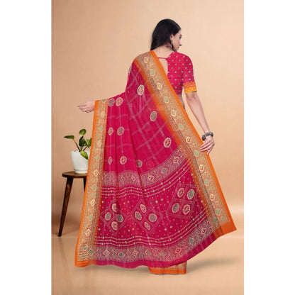 Generic Women's Art Silk Printed Saree With Unstitched Blouse 5.5Mtr (Pink)