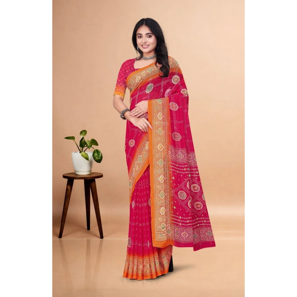 Generic Women's Art Silk Printed Saree With Unstitched Blouse 5.5Mtr (Pink)