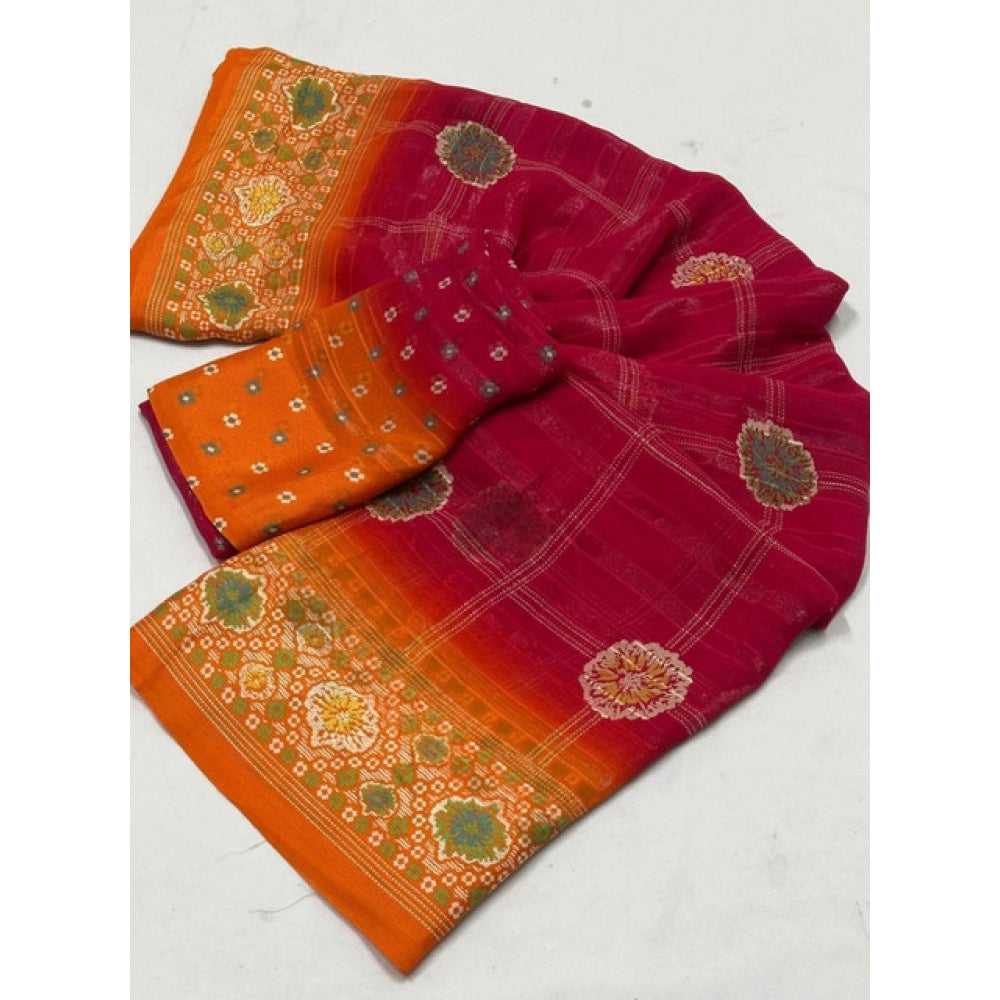 Generic Women's Art Silk Printed Saree With Unstitched Blouse 5.5Mtr (Pink)