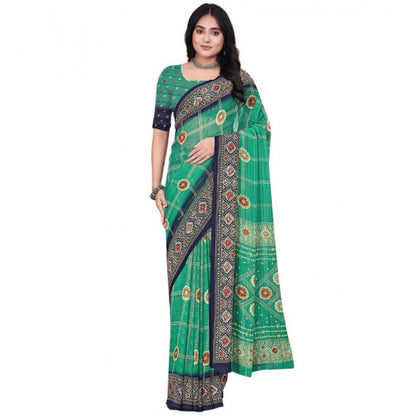 Generic Women's Art Silk Printed Saree With Unstitched Blouse 5.5Mtr (Green)