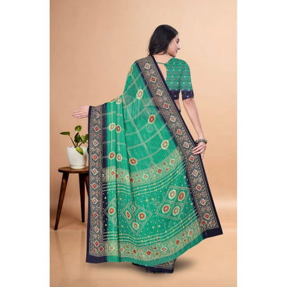Generic Women's Art Silk Printed Saree With Unstitched Blouse 5.5Mtr (Green)