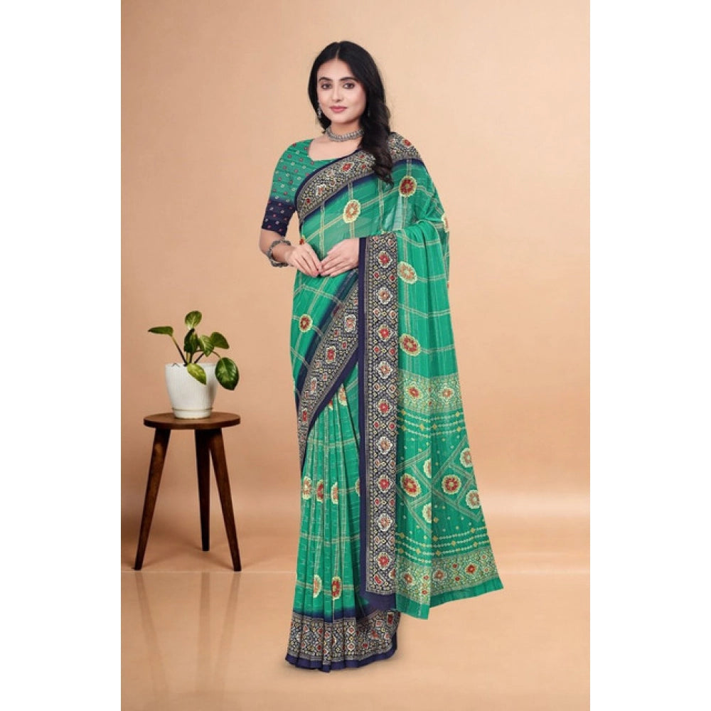 Generic Women's Art Silk Printed Saree With Unstitched Blouse 5.5Mtr (Green)