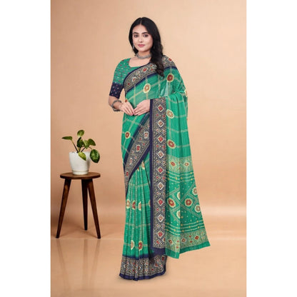 Generic Women's Art Silk Printed Saree With Unstitched Blouse 5.5Mtr (Green)