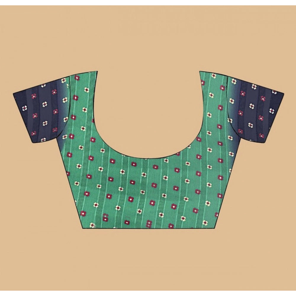 Generic Women's Art Silk Printed Saree With Unstitched Blouse 5.5Mtr (Green)