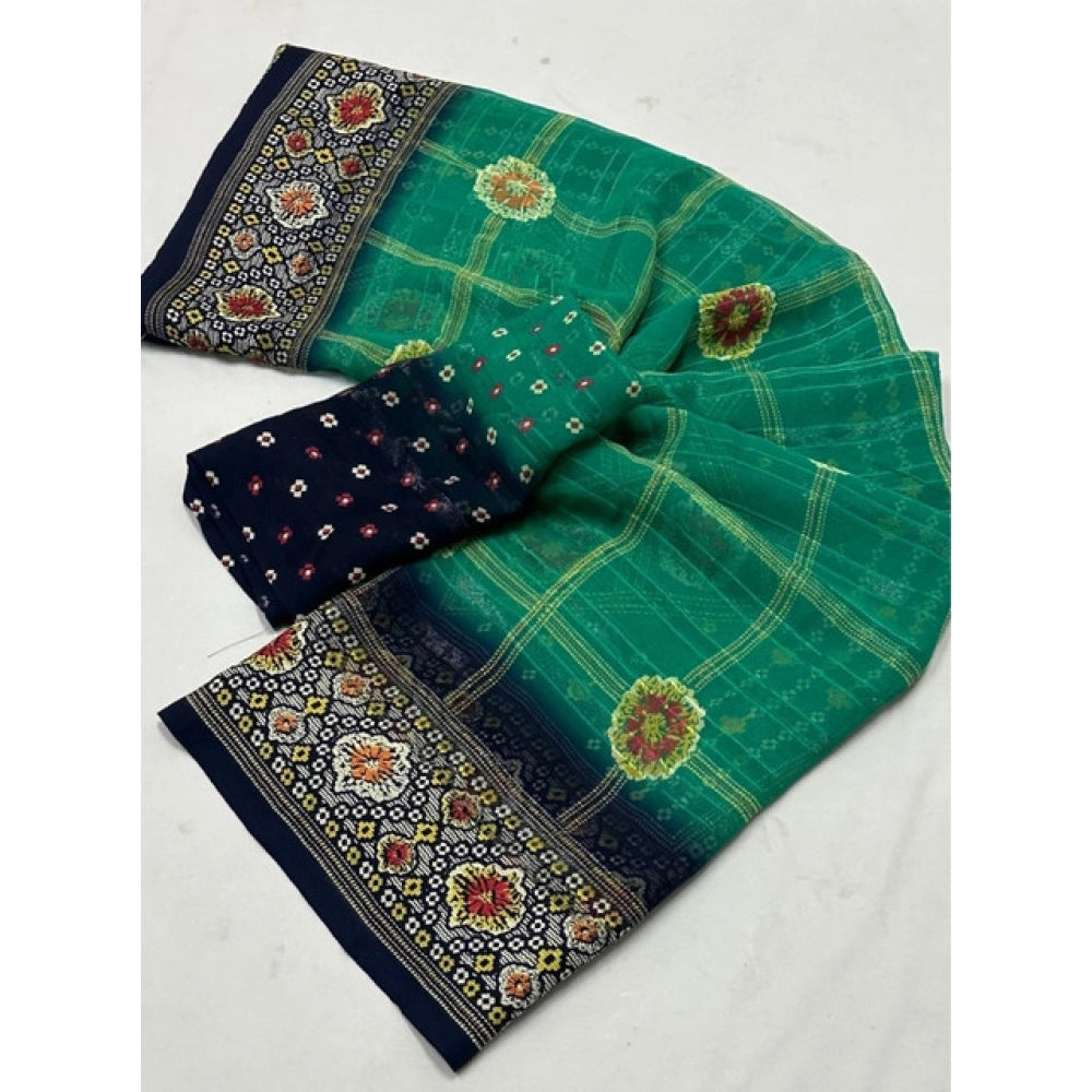 Generic Women's Art Silk Printed Saree With Unstitched Blouse 5.5Mtr (Green)