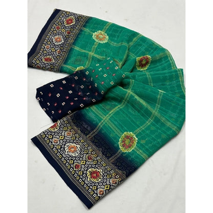 Generic Women's Art Silk Printed Saree With Unstitched Blouse 5.5Mtr (Green)