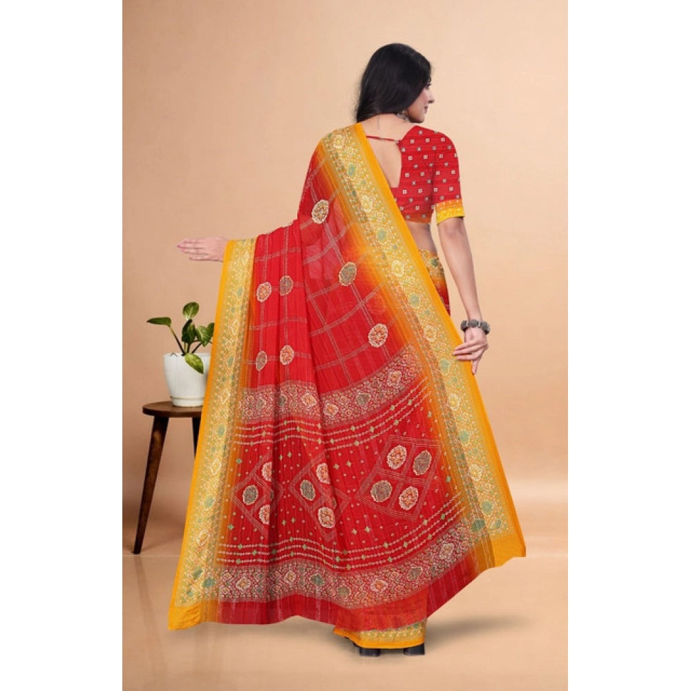 Generic Women's Art Silk Printed Saree With Unstitched Blouse 5.5Mtr (Red)