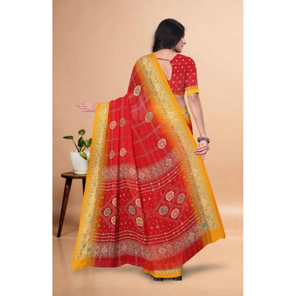 Generic Women's Art Silk Printed Saree With Unstitched Blouse 5.5Mtr (Red)