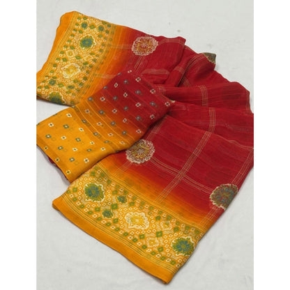 Generic Women's Art Silk Printed Saree With Unstitched Blouse 5.5Mtr (Red)