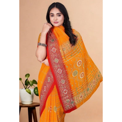 Generic Women's Art Silk Printed Saree With Unstitched Blouse 5.5Mtr (Yellow)