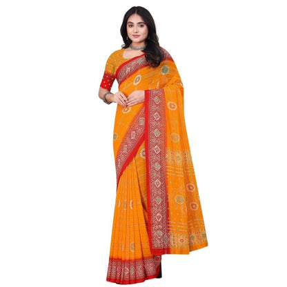 Generic Women's Art Silk Printed Saree With Unstitched Blouse 5.5Mtr (Yellow)