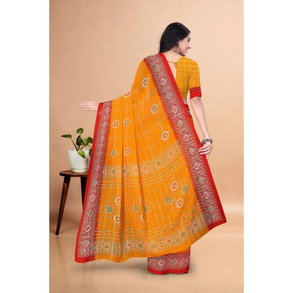 Generic Women's Art Silk Printed Saree With Unstitched Blouse 5.5Mtr (Yellow)