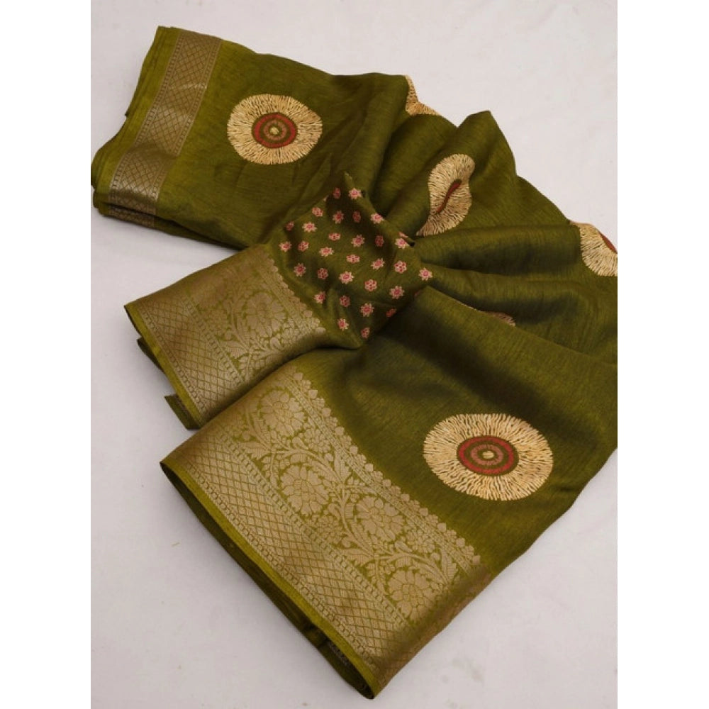 Generic Women's Art Silk Printed Saree With Unstitched Blouse 5.5Mtr (Mehendi)