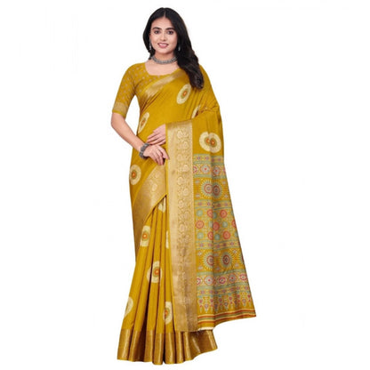 Generic Women's Art Silk Printed Saree With Unstitched Blouse 5.5Mtr (Mustard)