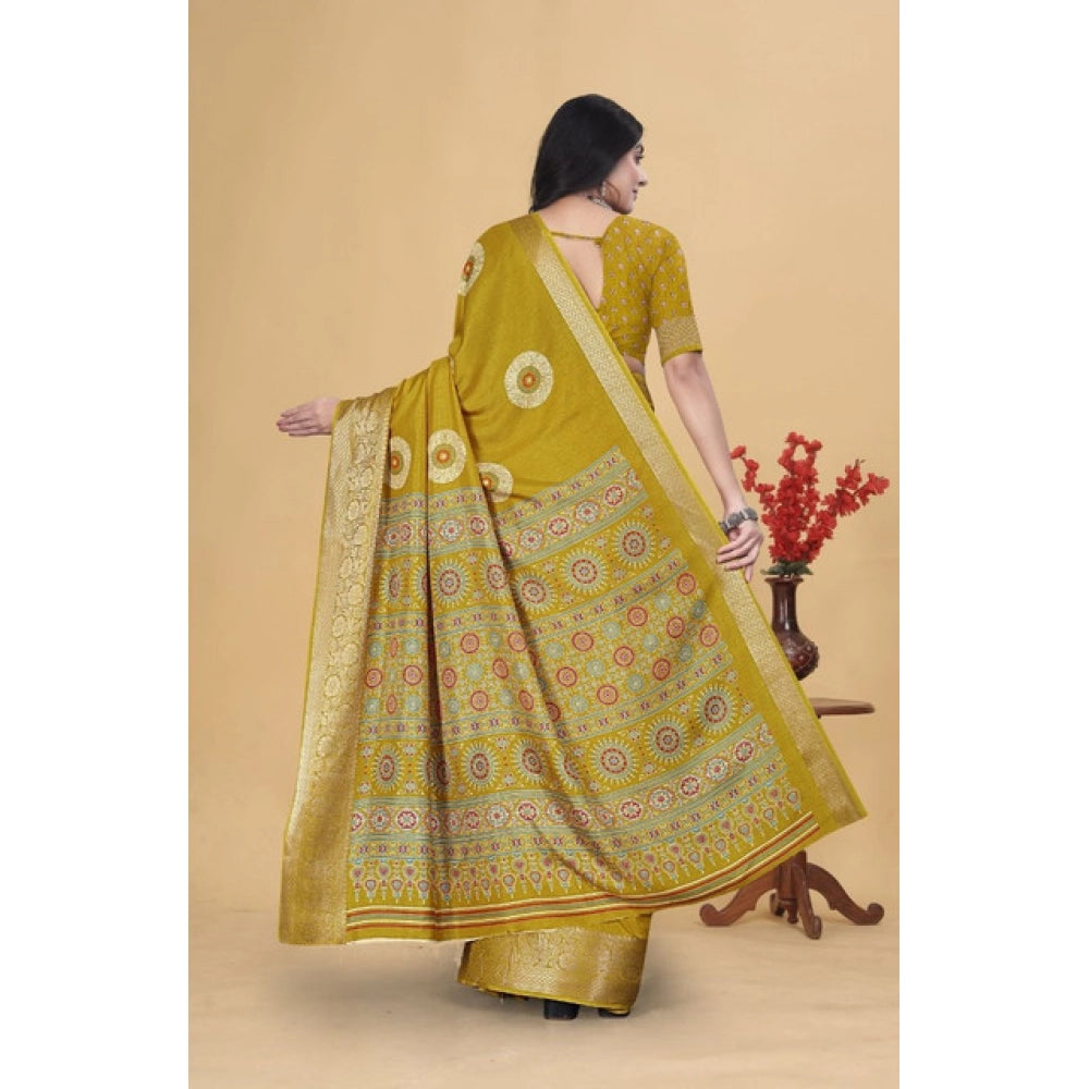 Generic Women's Art Silk Printed Saree With Unstitched Blouse 5.5Mtr (Mustard)