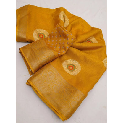 Generic Women's Art Silk Printed Saree With Unstitched Blouse 5.5Mtr (Mustard)