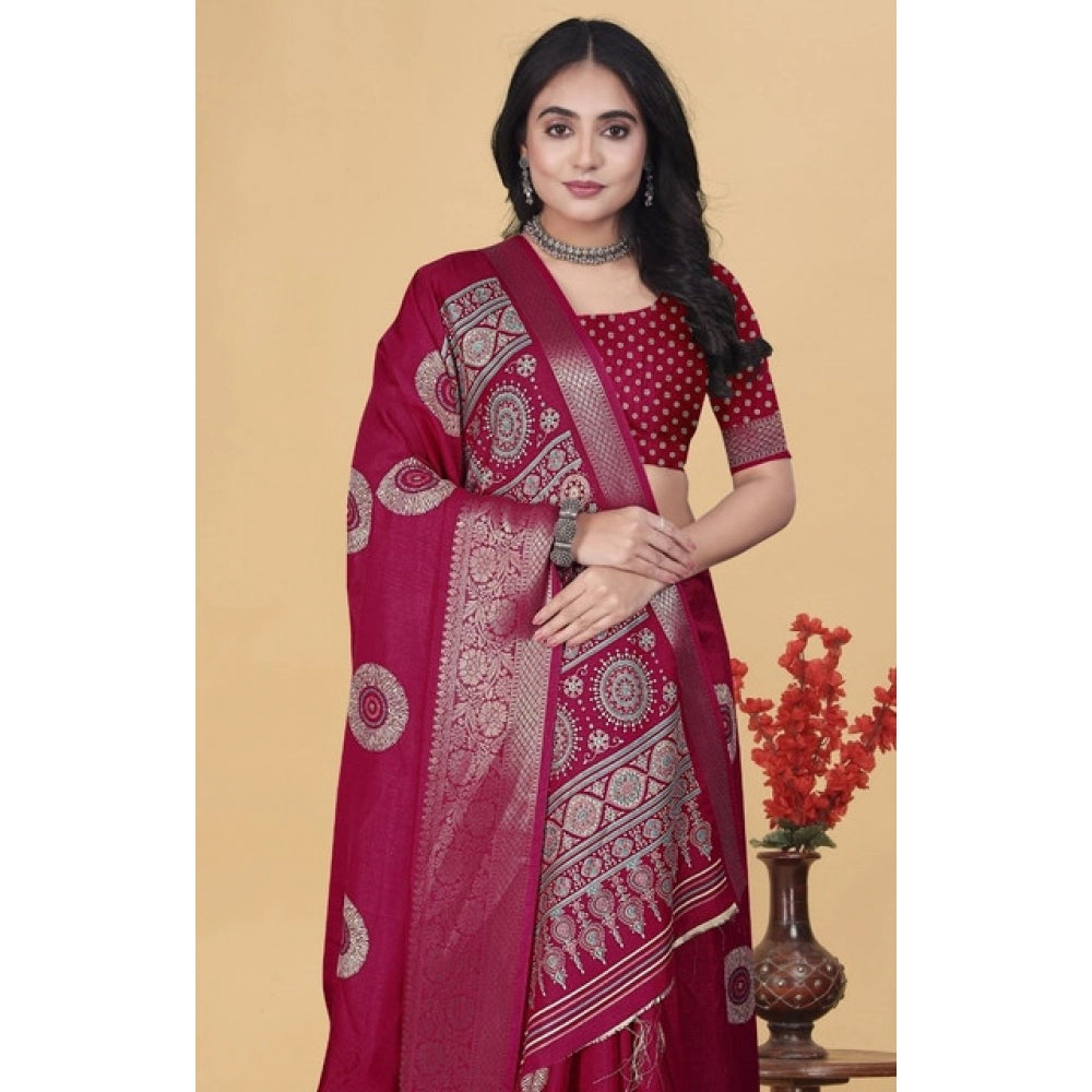 Generic Women's Art Silk Printed Saree With Unstitched Blouse 5.5Mtr (Pink)