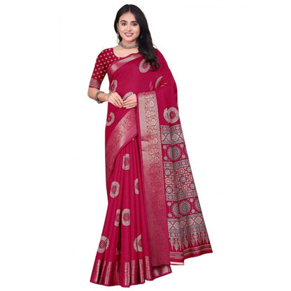 Generic Women's Art Silk Printed Saree With Unstitched Blouse 5.5Mtr (Pink)