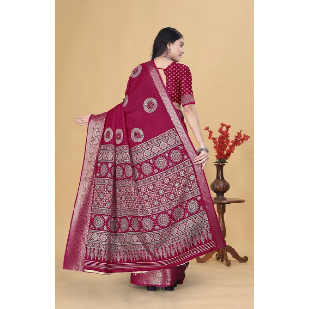 Generic Women's Art Silk Printed Saree With Unstitched Blouse 5.5Mtr (Pink)