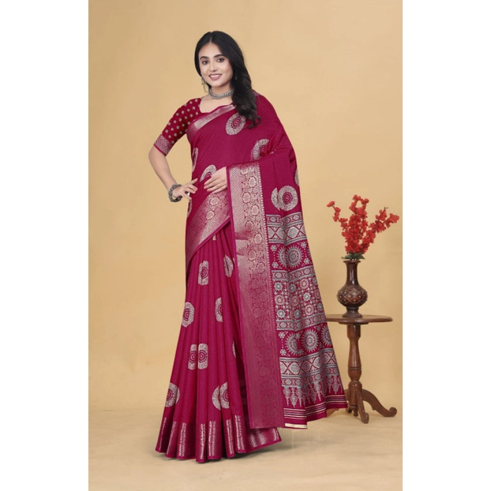 Generic Women's Art Silk Printed Saree With Unstitched Blouse 5.5Mtr (Pink)